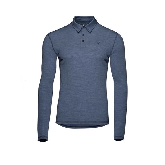 Vulpine Merino Wool Polo Long Sleeve Large Blue Cycling Commuter Performance - Picture 1 of 9